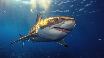 Great White Shark underwater portrait swimming through the ocean