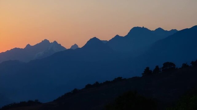 sun set scene over Mountains In Indian Himalaya