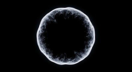 Realistic circular smoke ring on black background, abstract atmospheric effect