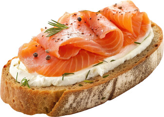 A delicious smoked salmon appetizer on rustic toast with a creamy spread and fresh herbs