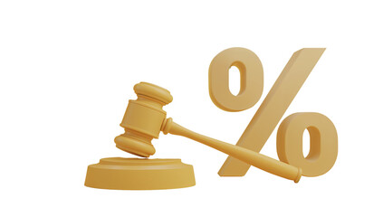 Legal financial implications concept with gavel and percentage sign on transparent space
