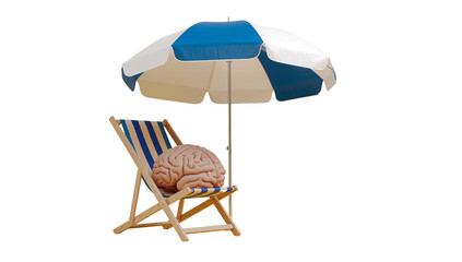 Relaxing cerebral vacation with a vibrant beach umbrella over the anatomical brain model