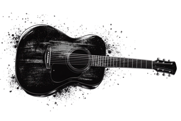 Artistic representation of an acoustic guitar with a halftone grunge effect suitable for music enthusiasts and creative projects