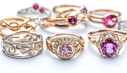 Elegant collection of styled rings holding decorative scrolls