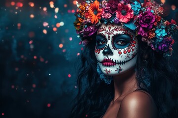 Festive woman with Dia de los Muertos makeup