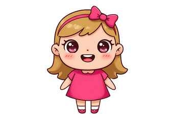 Obraz premium Cute Anime-Style Girl Illustration: Digital Art of a Happy Child in Pink Dress isolated on transparent background