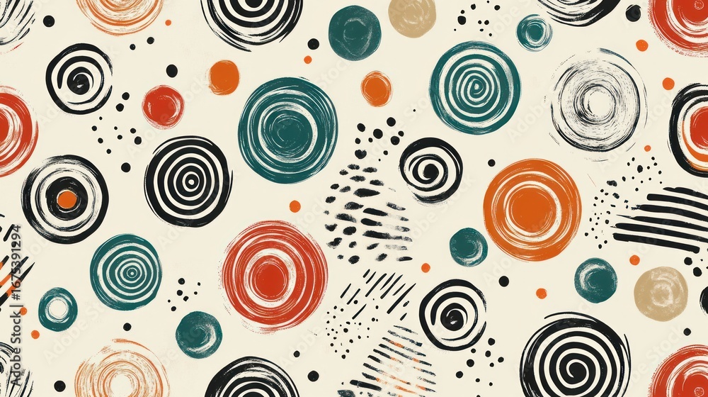 Poster abstract circle pattern design with colorful and dynamic brushstrokes