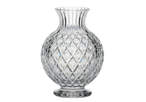 Clear crystal cut glass vase with diamond pattern isolated on a transparent background image