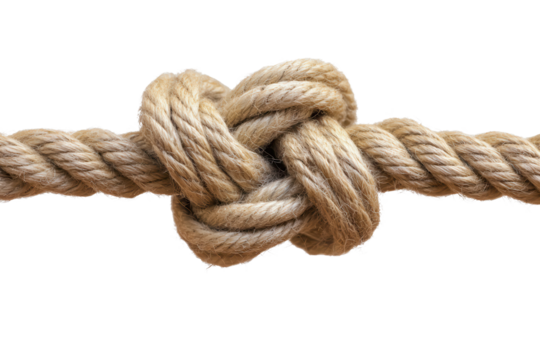 Rope knot demonstrating strength in simplicity against a white background for artistic and educational purposes