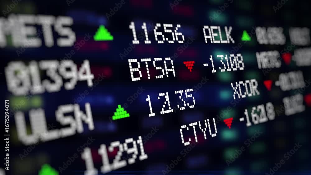 Aufkleber dynamic digital stock market ticker displaying real-time financial data with green up and red down a
