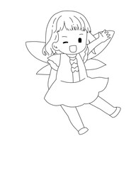 ちびフェアリー線画（手を振る）／背景透過PNG