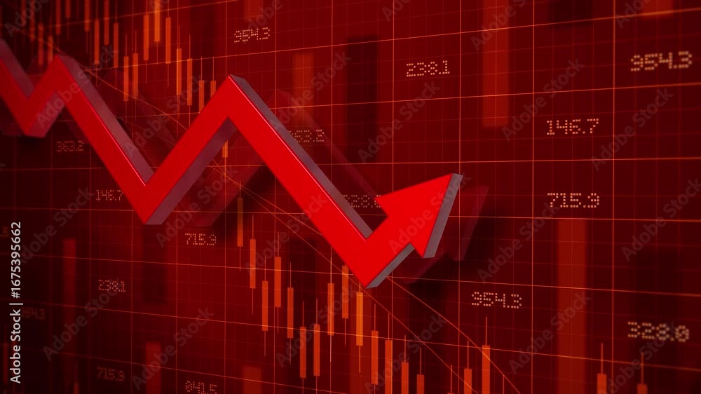 Aufkleber dynamic red arrow fluctuating on a digital financial chart background illustrating market volatility