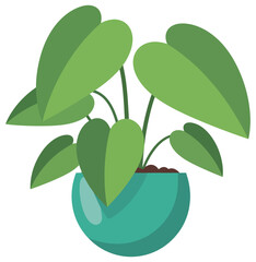 Potted plant vector illustration featuring a modern green leafy houseplant in a simple decorative pot with clean flat design style
