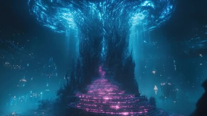Underwater, glowing, crystalline throne room - Powered by Adobe