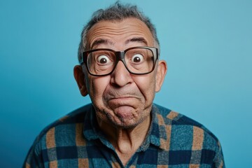 Obraz premium Senior Man Making Funny Face, Isolated on Solid Background