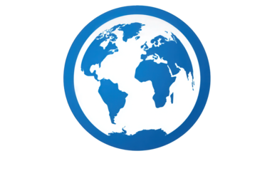 Blue and White World Globe Icon on Transparent Background