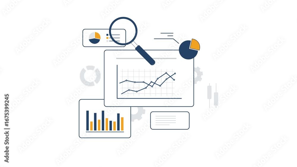 Aufkleber animated data analysis and business intelligence visualizations with interactive financial charts, g