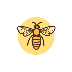 Bee illustration with yellow background and simple line design  