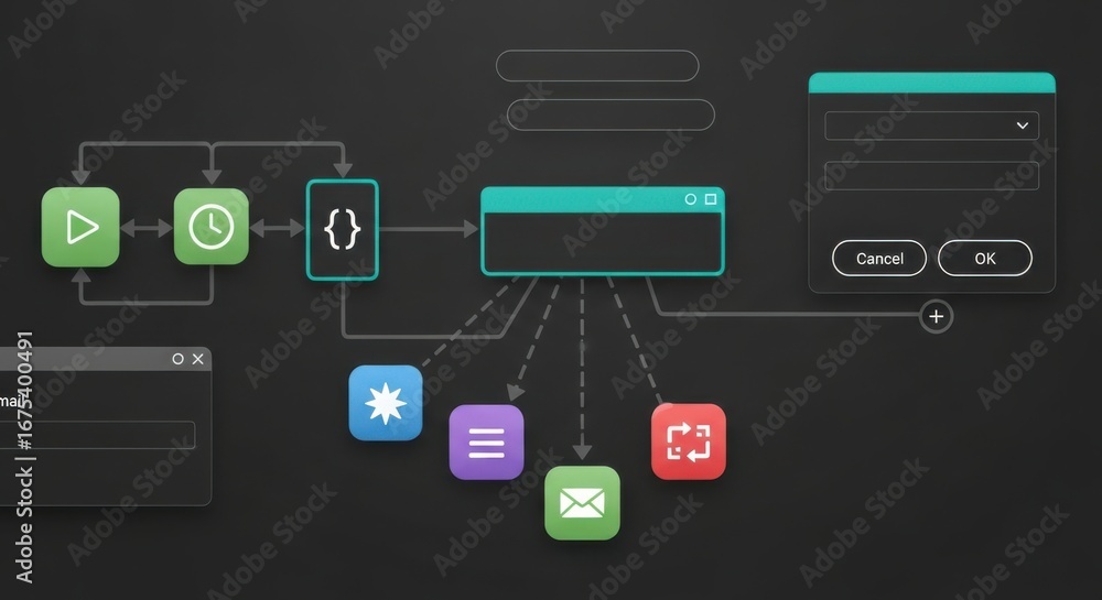 Fototapete digital workflow and process automation diagram with icons