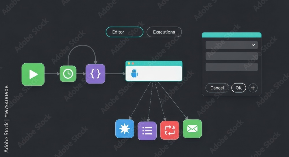 Poster digital workflow and process automation diagram with icons