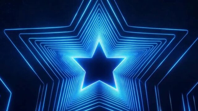 Vector 3d render, blue neon star frame, star shape, empty space, ultraviolet light, 80's retro style, fashion show stage, abstract background, illuminate frame design	