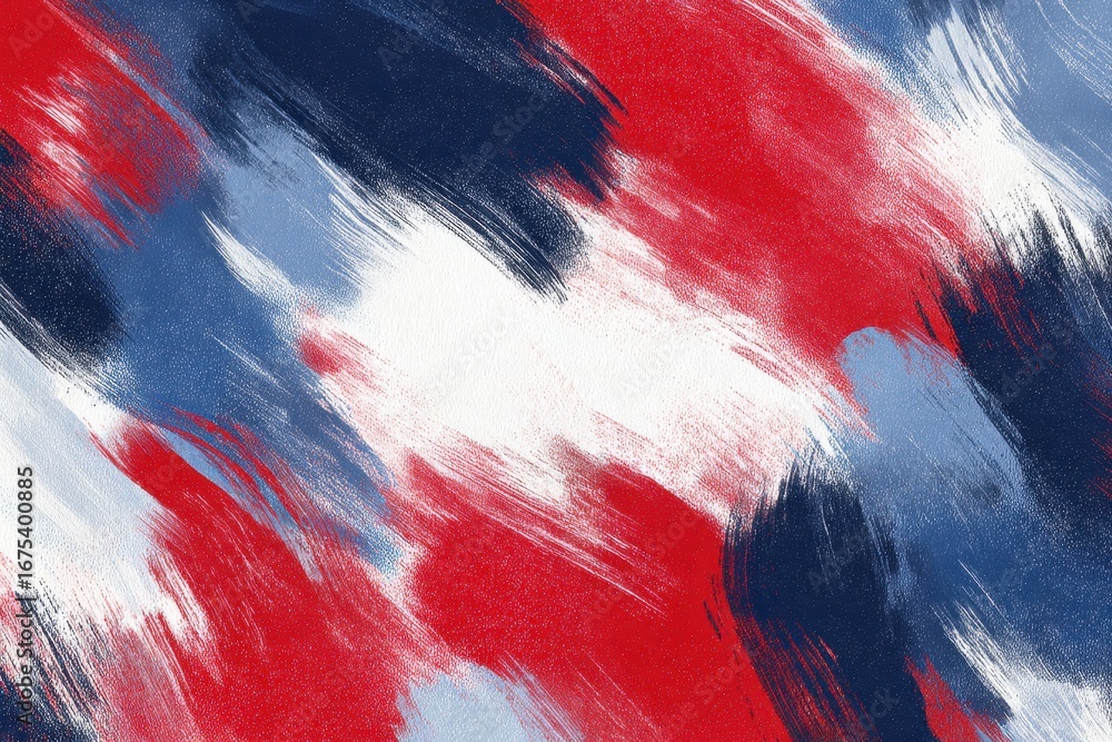 Poster vivid abstract composition with dynamic red and white strokes against a contrasting blue backdrop ex