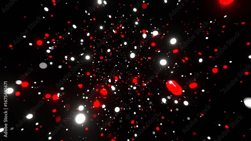 Aufkleber dynamic abstract background with bright red and white glowing particles moving and expanding in a da