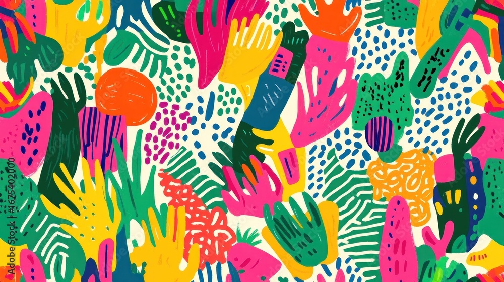 Poster abstract expressionist colorful shapes and forms seamless pattern design