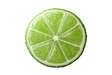 Fresh lime fruit slice isolated on a transparent background showcasing vibrant green color and juicy texture for culinary use or graphic design