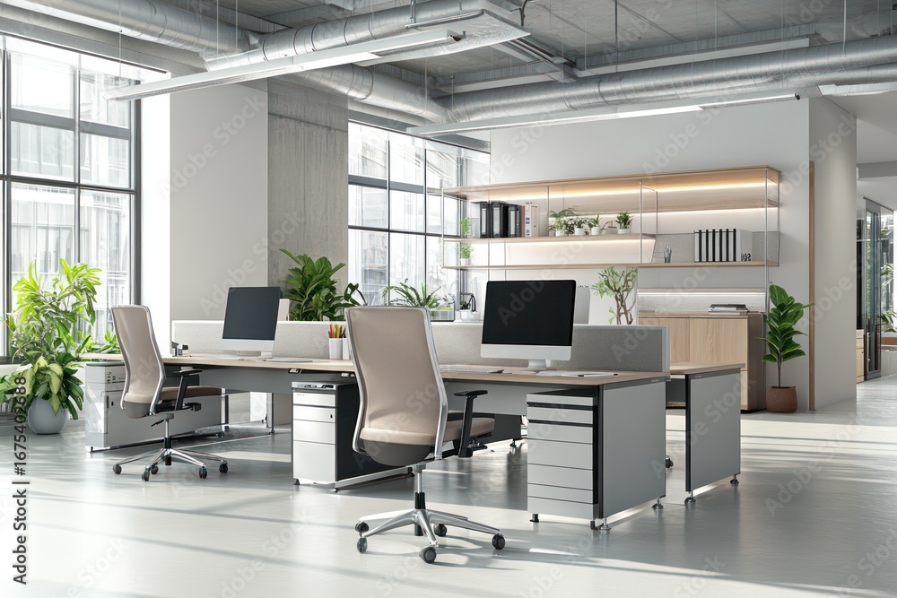 Poster office workspace with computer mockup screen