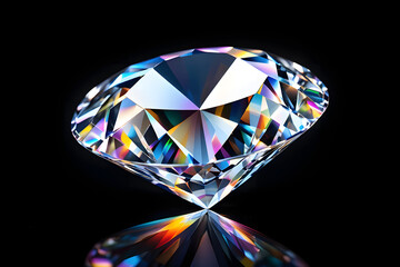 Brilliant Cut Diamond: Iridescent Facets, Luxurious Sparkle, Black Background