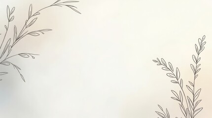Naklejka premium Delicate Gray Line Art Botanical Branches Beige Background