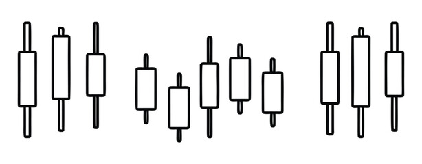 Set of simple black and white candlestick chart icons on a white background financial chart trading chart