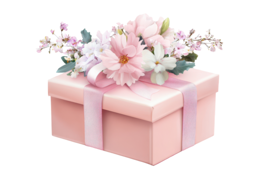 Delicate gift box decorated with pastel flowers, showcasing intricate floral arrangements and a satin ribbon, perfect for special occasions and celebrations, highlighting elegance and charm