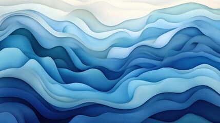 Obraz premium Abstract blue water waves background with layered paper art style