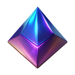 Mystical 3d pyramid glowing with cosmic purple and blue light creating an enchanting aura transparent background