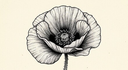 線描のケシの花