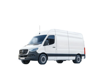 White delivery van parked against a plain background during daylight, showcasing its versatile design for transportation needs