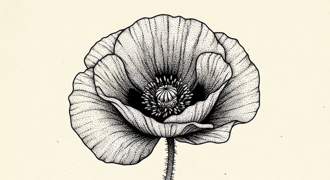 線描のケシの花