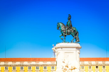 statue of King Jose on the Commerce square (Praca do Comercio) in Lisbon, Portugal