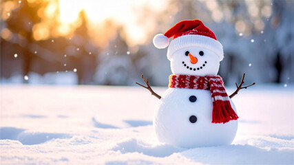 クリスマス　雪の上のスノーマン