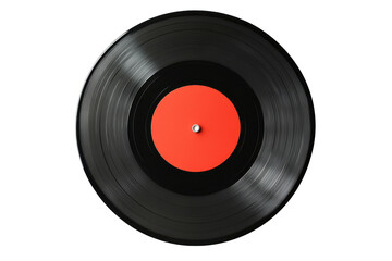 Vinyl record LP player isolated on white background showcasing classic music enjoyment and nostalgia with vibrant red center