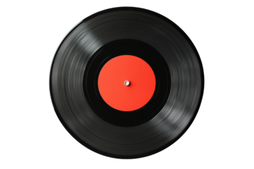 Vinyl record LP player isolated on white background showcasing classic music enjoyment and nostalgia with vibrant red center