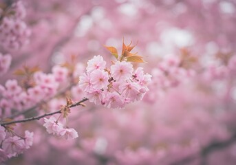 Obraz premium 春の霞、桜の息吹