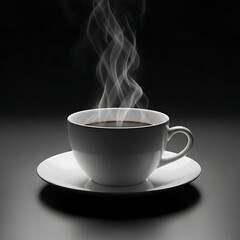 Fototapeta premium Aromatic Warmth: Capturing the Essence of Steaming Cup Against a Dark Backdrop, Inviting Tranquility and Comfort.
