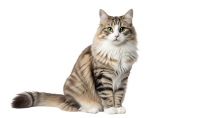 Beautiful Norwegian Forest Cat Sitting on White Background