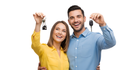 Happy Couple Holding Keys to New Home or Car