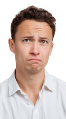 Obraz premium Man with one eyebrow raised and skeptical face doubt or suspicion isolated portrait 