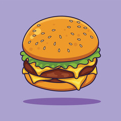 Delicious Double Cheeseburger with Lettuce and Sesame Seed Bun. vector illustration