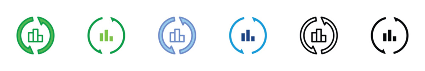 Statistics Update Icon – Data Refresh, Analytics Synchronization, and Chart Reload Vector Set